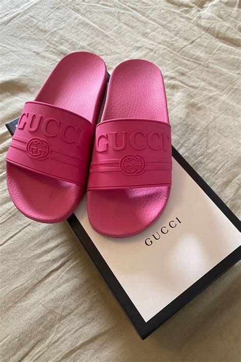 gucci heels pearls|hot pink Gucci slides.